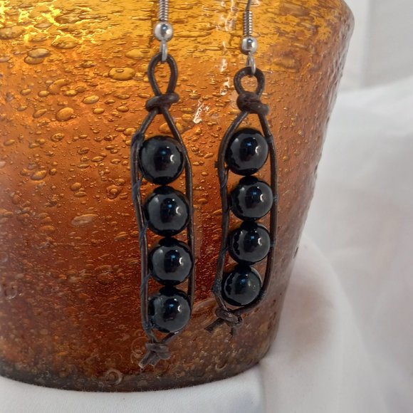 Jewelry - Black Woven Earrings on Black Leather